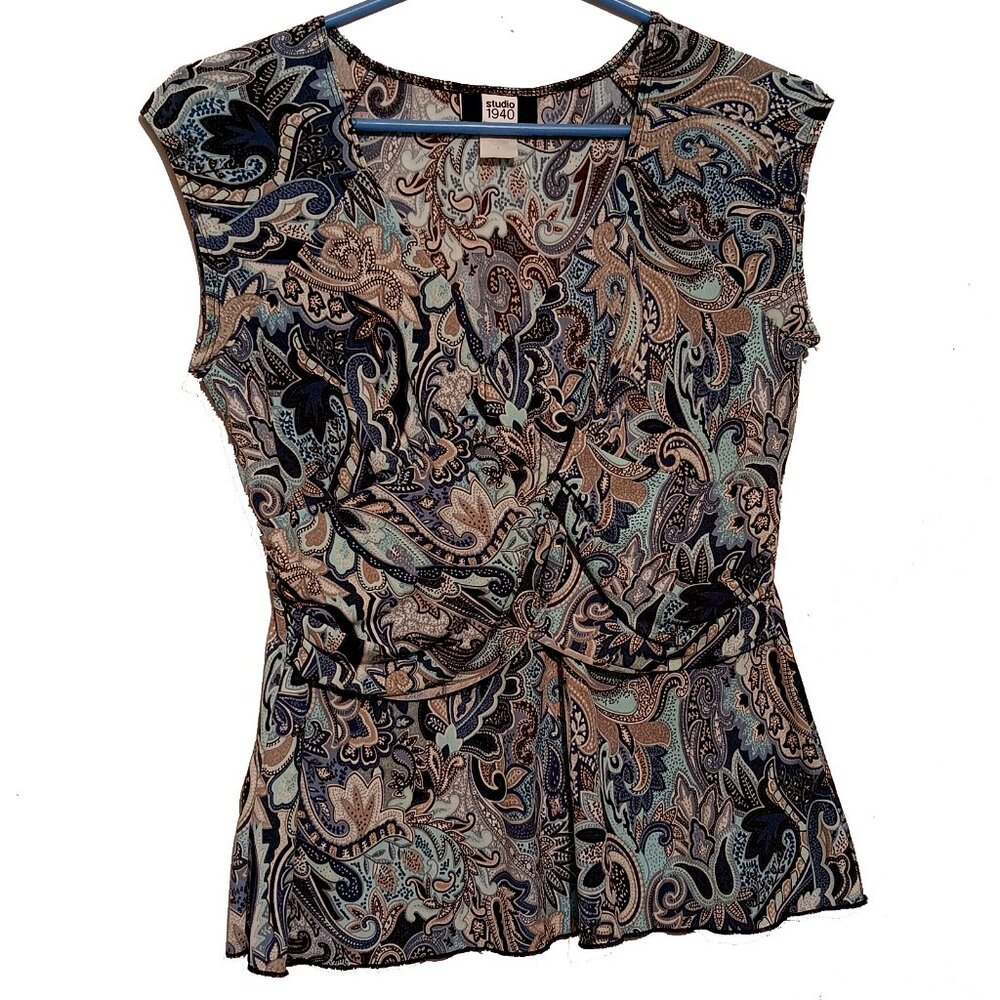 Studio 1940 Blue Paisley Blouse Size Small - Picture 1 of 5